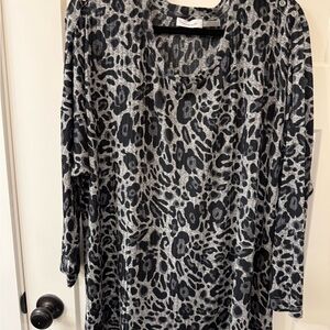 Calvin Klein Black and Silver Leopard Print Blouse 3X